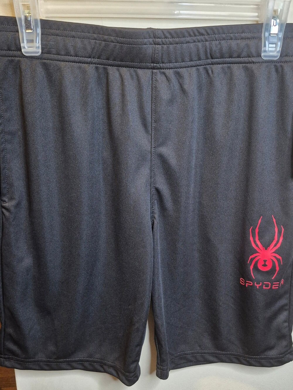Spyder Young Men's Black Athletic Shorts with Red Spider Logo